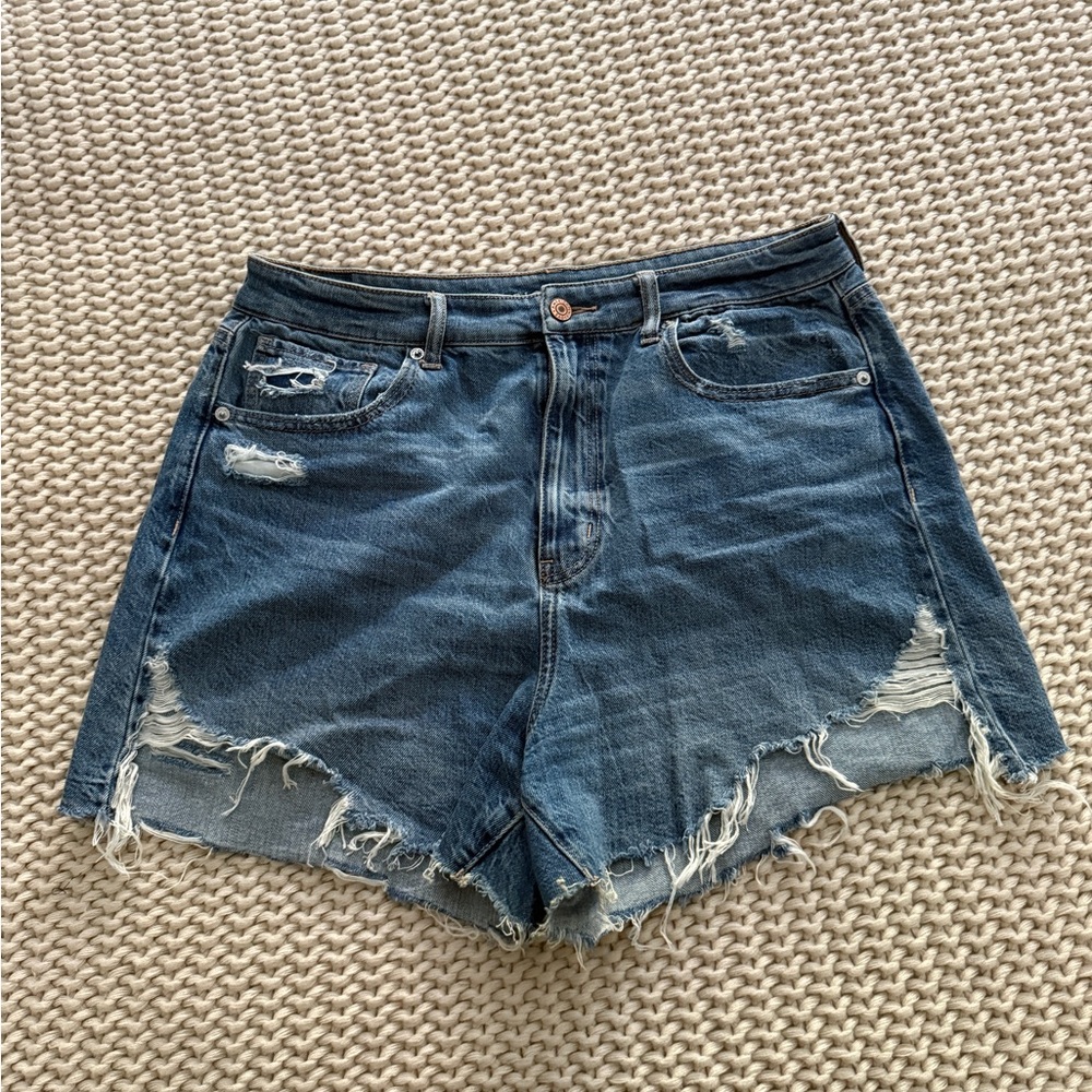 American Eagle Outfitters High Rise Distressed Jean Mom Shorts